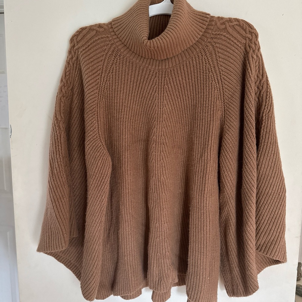 Anthropologie Brown Cowl Neck Sweater with Ribbed Knit